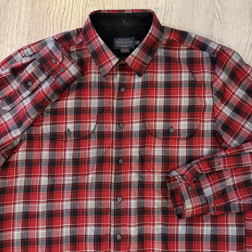 Pendleton Button Up Wool Flannel Shirt Men XL Fitted Red Multi Plaid Long Sleeve